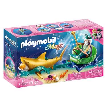 Imagem de Playmobil - Rei Do Mar Com Carruagem De Tubarão - Magic - 70097