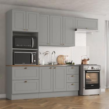Imagem de Cozinha Modulada 4 Peças 8 Portas 5 Gavetas Americana Henn Cinza