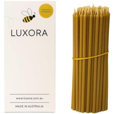 Imagem de Velas de cera de abelha pura – Velas finas decorativas com aroma de mel – Ideal para decoração de aniversário ou orações da igreja – Sem gotejamento, alto e sem fumaça Pacote de 30 peças, 18 x 0,7 cm