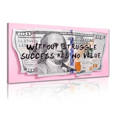 Imagem de Arte de parede Struggle & Success para escritório decoração de parede em tela inspiradora 100 dólares dinheiro arte motivacional arte rosa emoldurada e pronta para pendurar - 81 x 40 cm