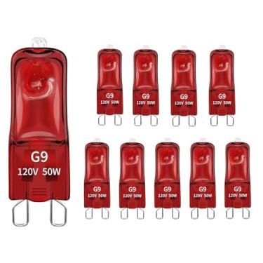 Imagem de Lâmpadas de calor G9 para répteis e tanques anfíbios, base de 2 pinos mini lâmpadas de halogênio G9 50w 120v, lâmpada de calor de réptil UVA vermelha noturna regulável para lagarto de tartaruga dragão