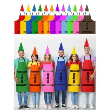 Imagem de Quuhooki Avental de giz de cera e chapéus engraçados de cone de gnomo para adultos, fantasia de Halloween, fantasia de grupo, fantasia de Halloween, cosplay, 12 cores, tamanho �nico