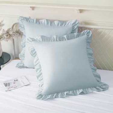 Imagem de KKJIAF Conjunto de 2 fronhas com babados 61 x 61 cm, conjunto de 2 capas de travesseiro de microfibra resistentes a rugas com fecho de envelope para sofá-cama sala de estar