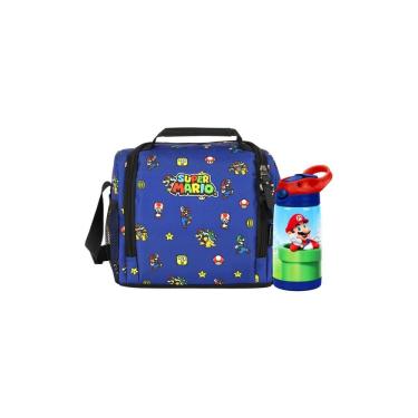 Imagem de Kit Escolar Super Mario Lancheira Térmica + Garrafa - Azul