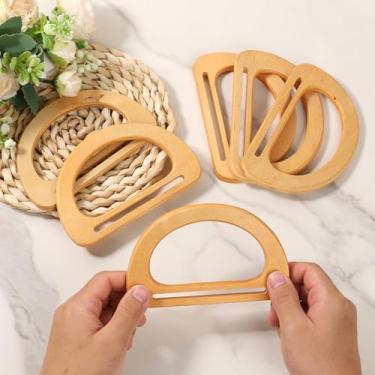 Imagem de DJAPWPX - 6 Peças, Alças de Bolsa de Madeira para Fazer Bolsas, Alças em Forma de D, Alças Decorativas para Bolsa de Praia Artesanais com Palha