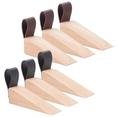 Imagem de WEBEEDY Pacote com 6 batentes de porta de madeira antiderrapante cunha de porta de madeira de segurança com alça de couro para pendurar batente de porta para pendurar batente de porta adequado para