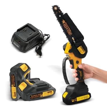 Imagem de Mini Motosserra Elétrica à Bateria 21V Serra Motosserra Portátil com Lâmina Serra 8 Polegadas para Poda de Árvores, Trabalhos em Jardins