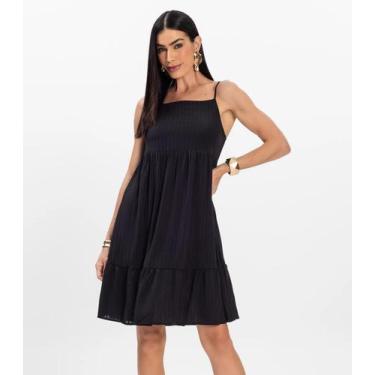 Imagem de Vestido Curto Feminino Listrado Em Chiffon Aishty Preto, G, Preto