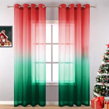 Imagem de Cortinas KOUFALL 132x213 cm, vermelhas, verdes, transparentes, 2 painé