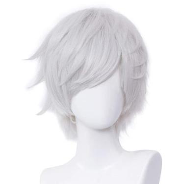 Imagem de Peruca de cosplay LABEAUTÉ Short Sliver White para festa de Halloween