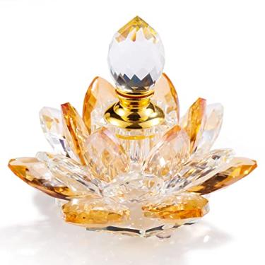 Imagem de YWHL Mini frascos de perfume de lótus decorativos de cristal âmbar, frasco de perfume de vidro vintage vazio, estatuetas de flor de lótus feitas à mão, presentes de decoração de casa para mulheres (3 ml)
