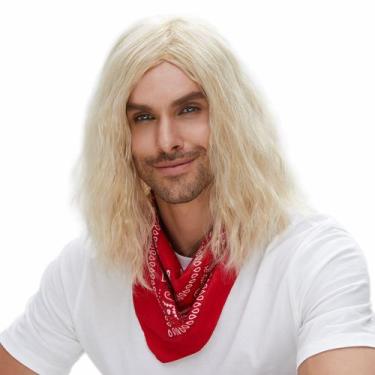 Imagem de Peruca de fibra sintética loira dourada 38cm com franja natural - yiwe