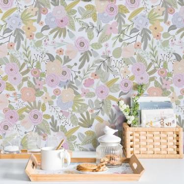 Imagem de practicalWs Papel de parede autoadesivo floral rosa, papel de parede boho para parede armários de quarto, decoração de casa 43 x 1000 cm