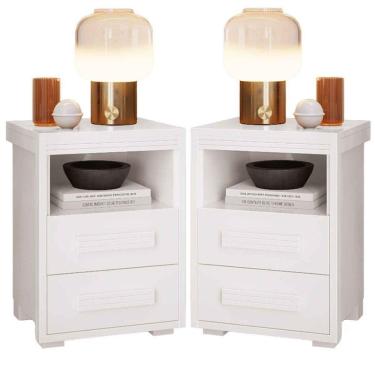 Imagem de Kit 2 Mesas De Cabeceira 2 Gavetas Tóquio 100% Mdf - Casa Chick Branco