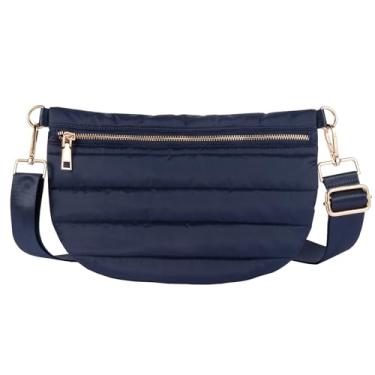 Imagem de Bolsas femininas transversais acolchoadas transversais pochetes cinto acolchoado bolsa tiracolo para mulheres, Azul marino
