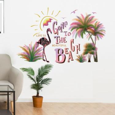 Imagem de Adesivos de parede Tropical Palm Tree Flamingo Life is Beautiful - yiw