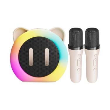 Imagem de Shakven Máquina de karaokê com 2 microfones, máquina de karaokê sem fio - Alto-falante portátil de karaokê com orelhas fofas - Microfone portátil e alto-falante para uso externo, familiar, doméstico,