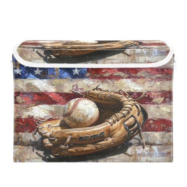 Imagem de CEBUGI Caixas de armazenamento com tampas, caixa de armazenamento de tecido dobrável, luva de beisebol e cubo de bola, compartimentos organizadores para armário de casa prateleiras de quarto 40 x 30 x