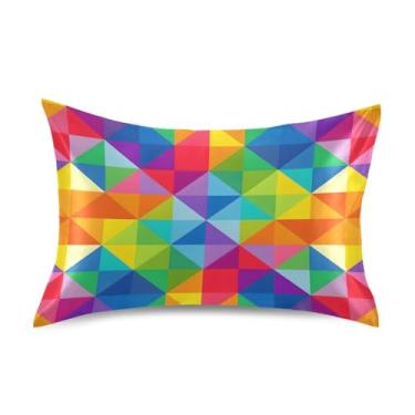 Imagem de Fronha de almofada de seda para pele e cabelo, extra macia, resistente a rugas e desbotamento com fecho de envelope (tamanho padrão, 101,6 x 50,8 cm) | Tabuleiro de xadrez arco-íris