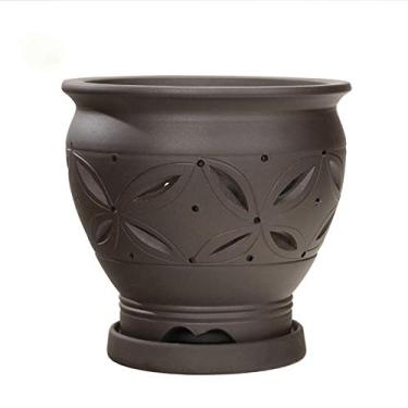 Imagem de uhyOHF Vaso de flores de cerâmica para ambientes internos cactos orquídeas personalidade criativa clássica areia roxa interior mesa suculenta narciso (preto - 13,5 cm x 15,5 cm