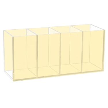 Imagem de CEBUGI Porta-lápis de acrílico com 4 compartimentos, organizador de lápis de fundo amarelo claro, suporte de pincel de maquiagem para escritório em casa, escritório
