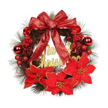 Imagem de Lilihuimaoyi Guirlanda de Natal com Flores para Pendurar Na Porta de Entrada, Lareira, em Ambientes Internos E Externos, Vermelho