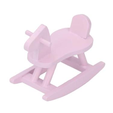 Imagem de Cryfokt Cavalo de Balanço de Madeira Requintado Em Miniatura para Decoração de Casa de Boneca, Casa de Boneca de Madeira de Bétula Cavalo de Balanço para Cena de Em Miniatura (Rosa)