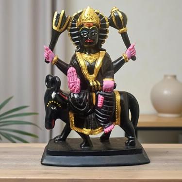 Imagem de Black Soapstone Lord Shani Dev Idol 6.25 Inch 680 Gram | Handcrafted Stone Statue of Shani Bhagwan Riding Buffalo for Puja, Home Temple, Meditation & Spiritual Décor | Religious Gifts for Devotees