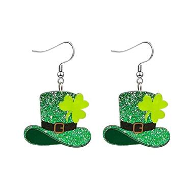 Imagem de Brincos de Dia de São Patrício para mulheres e meninas, brincos pendentes de trevo irlandês de acrílico verde chapéu de trevo de cerveja ferradura brincos de boa sorte joias de presente, Zinco, Sem Pedra Preciosa