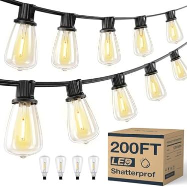 Imagem de KYY Cordão de luzes solares para ambientes externos com controle remoto de porta USB, LED à prova d'água para pátio alimentado por energia solar com 64 soquetes, luzes de mercado de varanda resistente