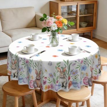 Imagem de Eikione Toalha de mesa redonda de 152 cm, toalha de mesa de flores de coelho à prova d'água e sem rugas, capas de mesa, decorações de verão para jantar em casa