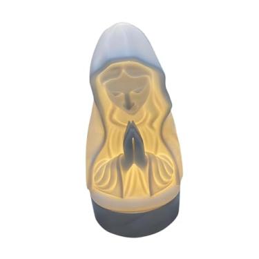 Imagem de MERIGLARE Escultura de lâmpada da Virgem Maria branca para decoração de casa, luminária de mesa, estatueta para sala de oração, quarto, aniversário, cabeceira,