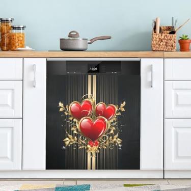 Imagem de ATTX Capa magnética para lava-louças Dia dos Namorados | Adesivo decorativo de eletrodomésticos de 58 x 66 cm para armários domésticos e eletrodomésticos #73