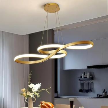 Imagem de Lustre Pendente LED 3 Cores - Decoração Minimalista, Luz de Teto para Sala de Estar, Quarto e Cozinha, Bivolt 110/220V, Econômico e Versátil (Estilo/A Ouro（110-220V）-1)