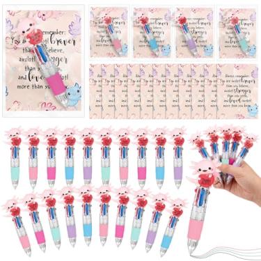 Imagem de Sayglossy 25 conjuntos de canetas coloridas para presente de dia dos namorados Axolotl com cartões de apoio a granel 4 em 1 lembrancinhas de festa positivas para funcionários de escritório e colegas
