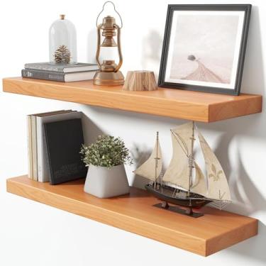 Imagem de Prateleiras flutuantes para parede, 91 cm L x 24 cm P - Prateleiras de parede rústicas de madeira maciça Douglas-Fir com suporte invisível resistente, prateleira de exibição de armazenamento de livros