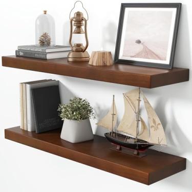 Imagem de Prateleiras flutuantes para parede, 91 cm L x 24 cm P - Prateleiras de parede rústicas de madeira maciça Douglas-Fir com suporte invisível resistente, prateleira de exibição de armazenamento de livros