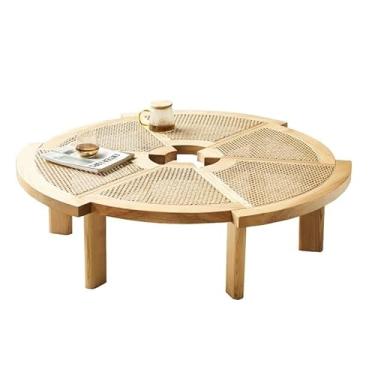 Imagem de Mesa de centro redonda de vime de madeira, mesa de chá pequena de vime criativa e personalizada, móveis de vime domésticos, mesa de quarto