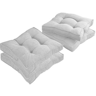 Imagem de Almofada Assento para Cadeira Futton (Kit 1/2/4) – Polialgodão Respirável 8cm de Altura, Almofada de Chão Quadrada Estilo Turca para Cozinha, Jantar e Escritório(Cinza claro,45x45cm 4pcs)
