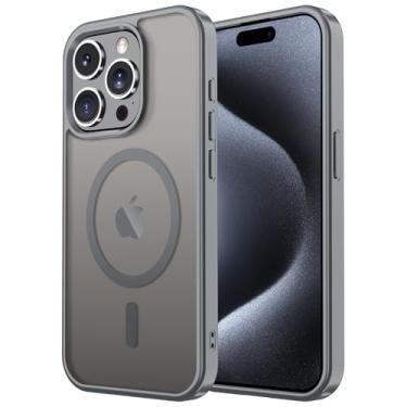 Imagem de Janmitta Capa magnética para iPhone 16e, com protetor de tela, compatível com MagSafe, proteção contra quedas de grau militar, capa de telefone fosca translúcida fina à prova de choque, cinza