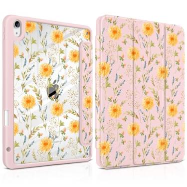 Imagem de Yebiseven Capa para iPad Air de 11 polegadas M3 M2 2025 2024, iPad Air 5ª 4ª geração 10,9 polegadas 2022 2020 - [suporte de lápis embutido], traseira rígida transparente, suporte de três dobras