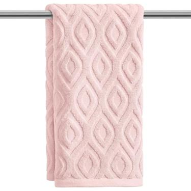 Imagem de Artoid Mode 1 peça de toalhas de mão rosa 3D diamante grade jacquard para banheiro, 100% algodão macio absorvente toalha de decoração de banheiro, 13,7 x 29,5 polegadas