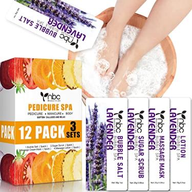 Imagem de Conjunto de pedicure de spa para os pés, com sal de banho, creme para os pés, esfoliantes esfoliantes para os pés em uma caixa, kit de pedicure de spa com 4 degraus para pés secos rachados, lavanda, 3 conjuntos