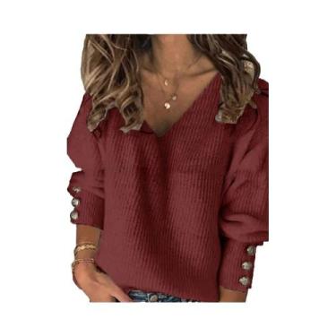 Imagem de Suéter De Malha Feminino De Outono Inverno Com Decote Em V, Ajuste Sli