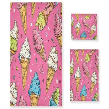 Imagem de xigua Conjunto de toalhas de banheiro sorvete de desenho animado absorvente macio 3 peças toalha de banho toalha de mão toalhas decorativas para banheiro, academia, hotel, praia, piscina