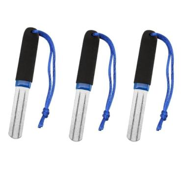 Imagem de Afiador de anzol de pesca de diamante de 3 peças com alça de mão – Pedra de amolar de grão dupla face 180/400, design de ranhura tripla, portátil para pesca ao ar livre