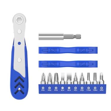 Imagem de YWBL-WH Conjunto de Chave de Fenda Catraca 14 Em 1, Ferramenta de Catraca de Via Dupla Com Alça Intercambiável para Reparo Doméstico e Uso Profissional (Azul)