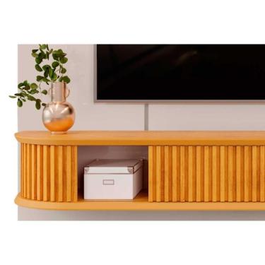 Imagem de Painel Home P-tv Até 75 Polegadas Capri 100% Mdf C- Led E Bancada 215x170cm Off White-freijó - Dj Móveis