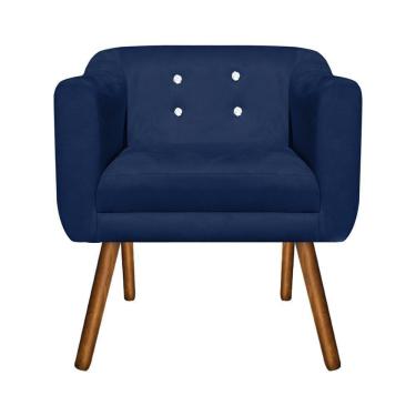 Imagem de Poltrona Sala Decorativa com Strass Julia Pé Palito Castanho Suede Azul Marinho M11- D'Rossi