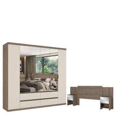 Imagem de Guarda Roupa Casal Nobre 6 Portas Full Glass Rustic Off White E Cabeceira Formosa Glass Rustic- Thb